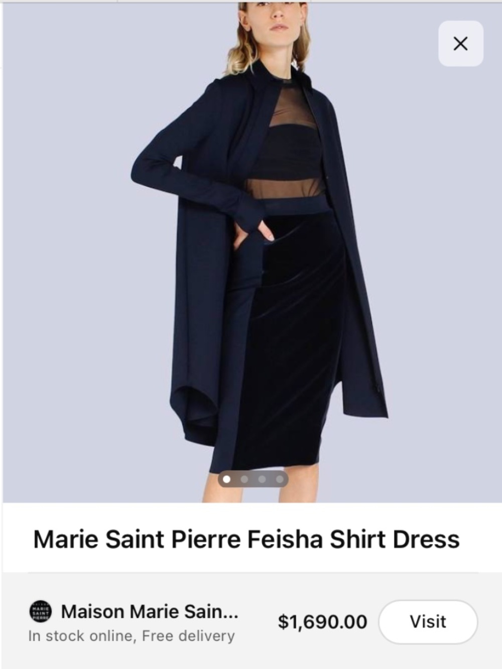 Marie Saint Pierre FEISHA Dress Navy Asymmetrical Designer Luxury